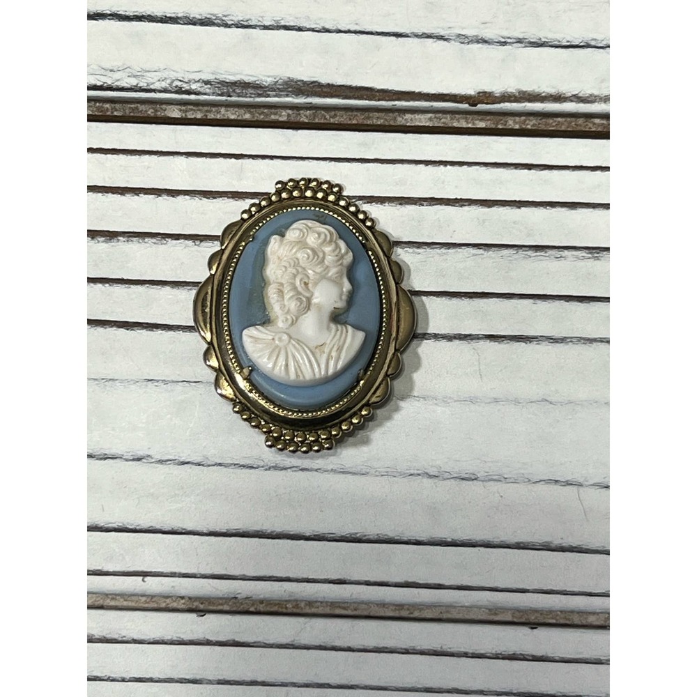 Antique Women’s Blue Cameo Pin Brooch - Picture 2 of 4